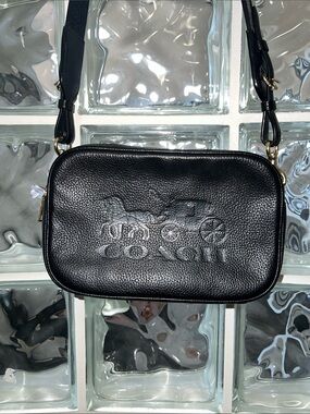 Coach Black Pebbled Leather Embossed Logo Crossbody Bag